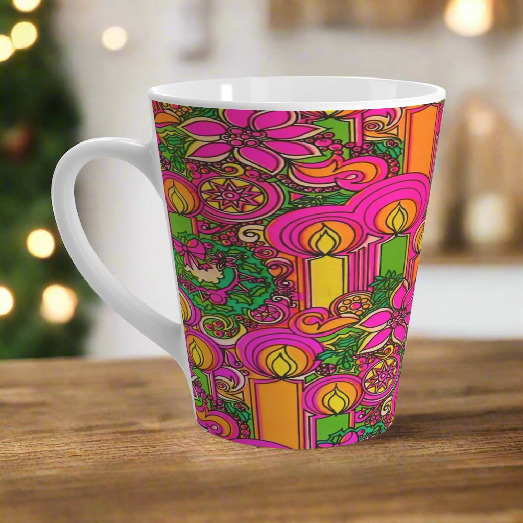 Christmas Candles Wreaths Retro Mod Latte Coffee Mug