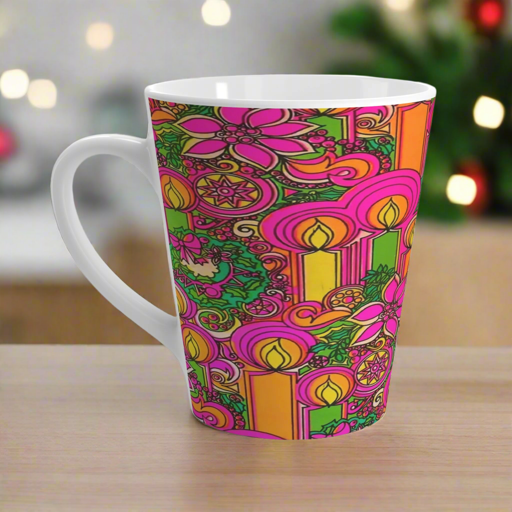 Christmas Candles Wreaths Retro Mod Latte Coffee Mug