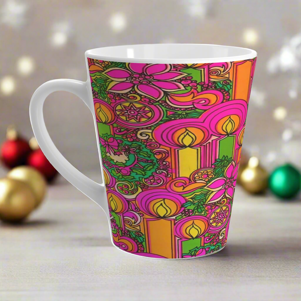 Christmas Candles Wreaths Retro Mod Latte Coffee Mug