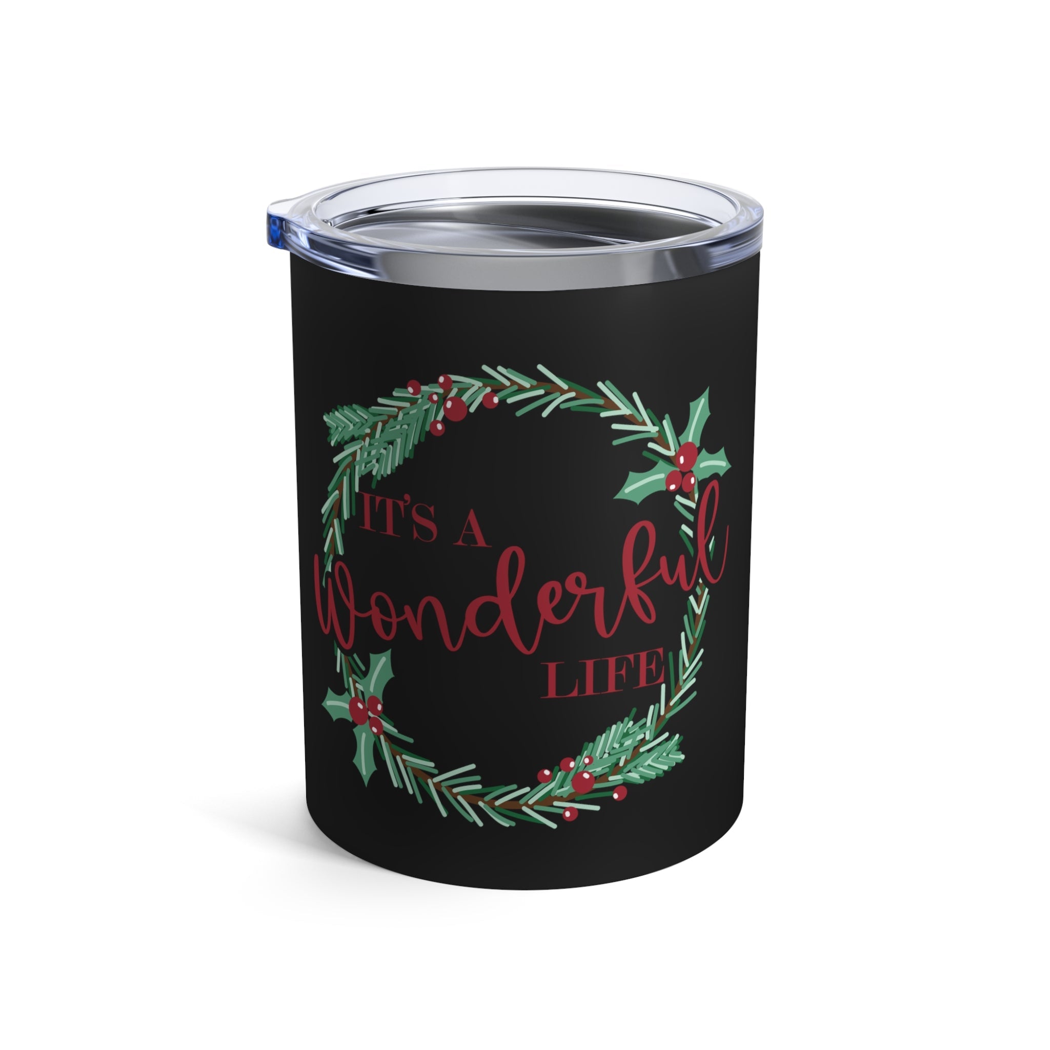 It's A Wonderful Life Christmas Wreath Black Stainless Steel Tumbler 10oz