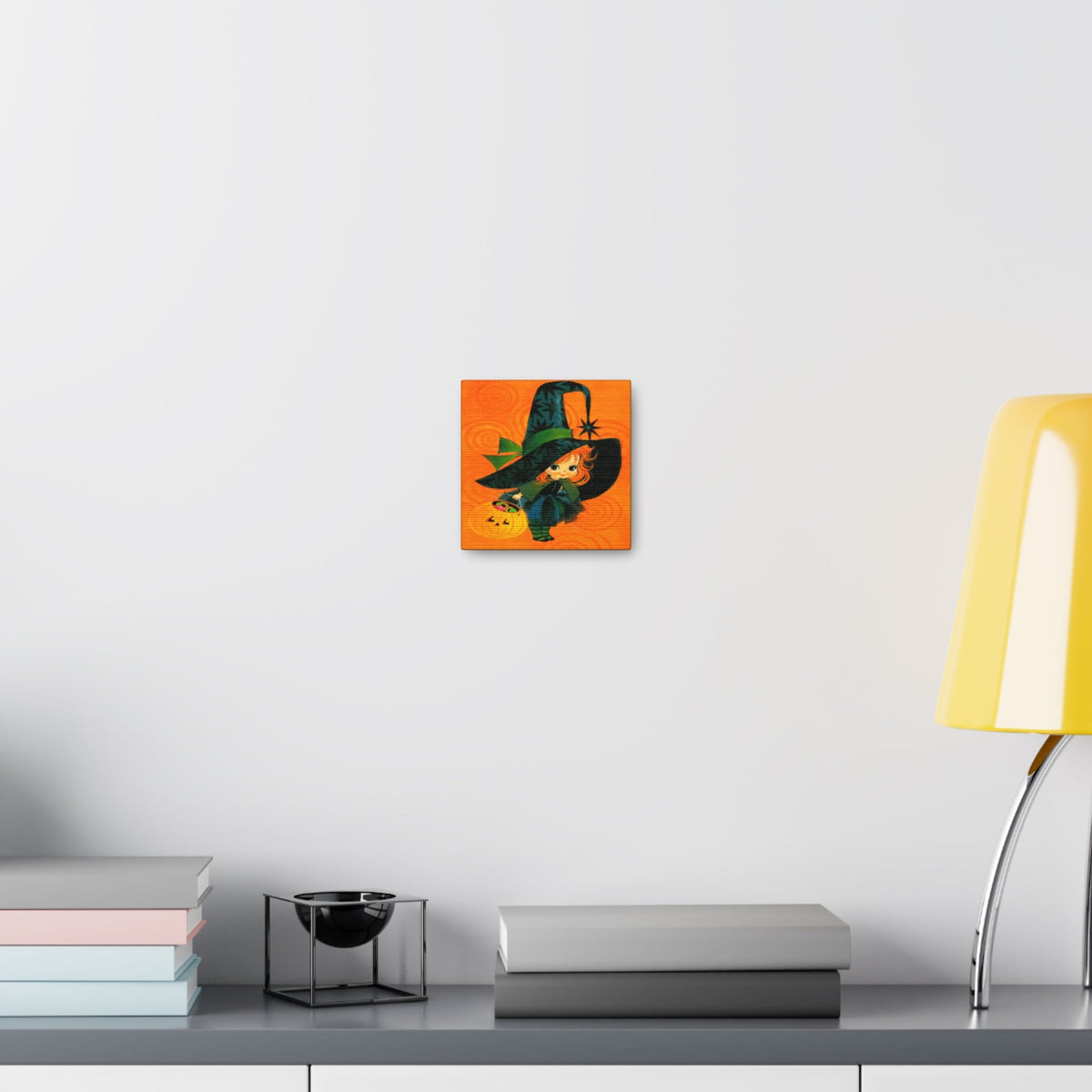 Cute Orange Witch Mod Retro Halloween Decor Print Canvas Gallery Wrap