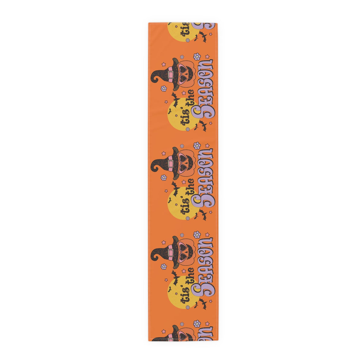 Tis The Season Pumpkin Witch Distressed Halloween Print Fall Autumn Decor Cotton Poly Table Runner