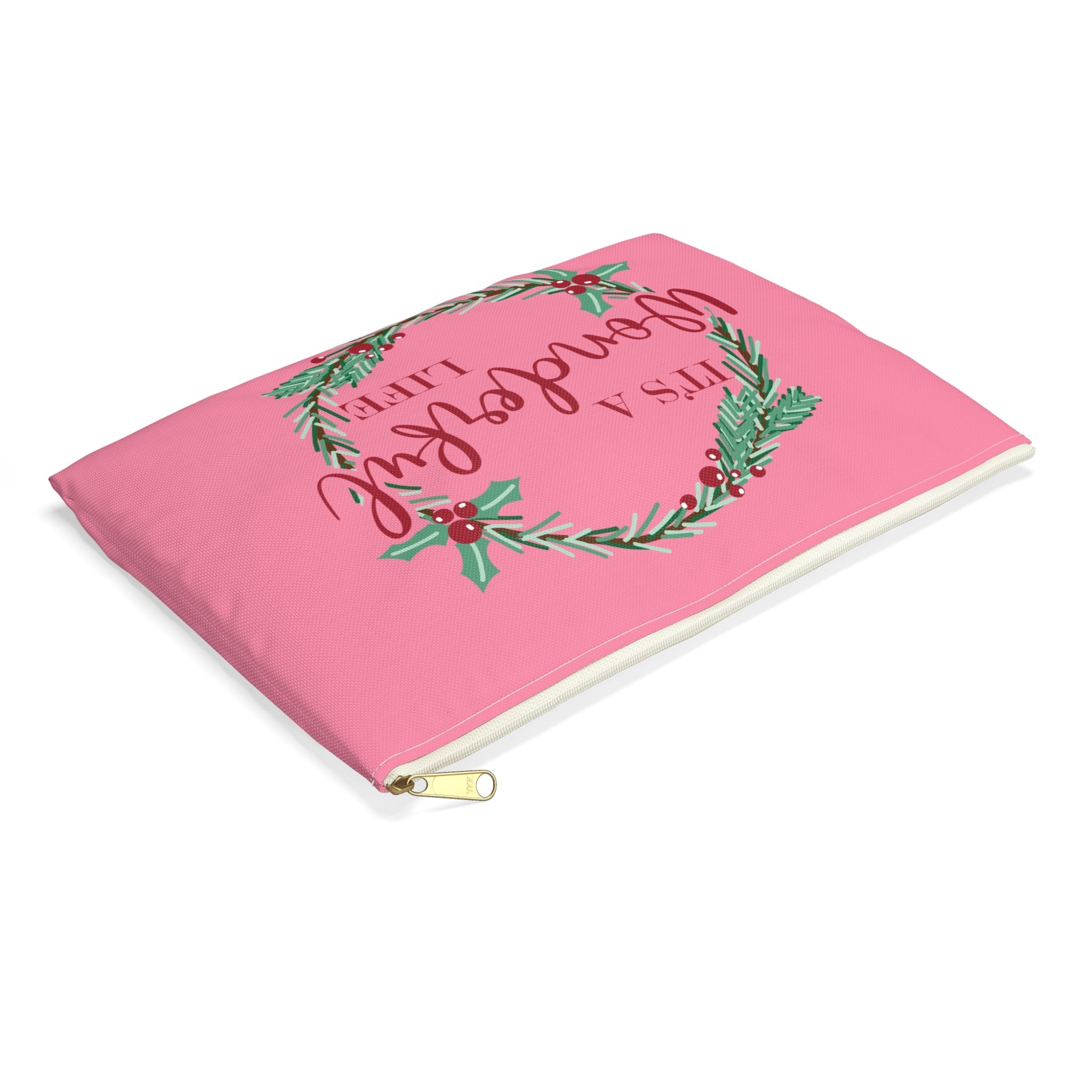 It's A Wonderful Life Wreath Pink Retro Style Christmas Print Polyester Accessory Pouch Travel Bag