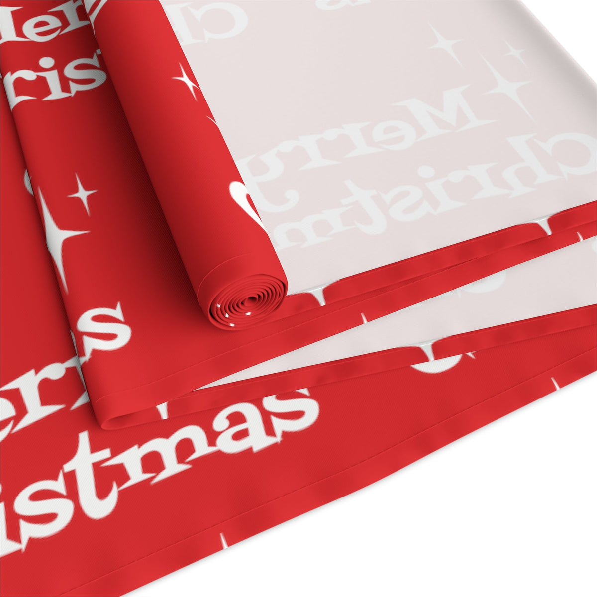 Merry Christmas Starburst Atomic Mid Century Retro Style Christmas Decor Red Cotton Poly Table Runner