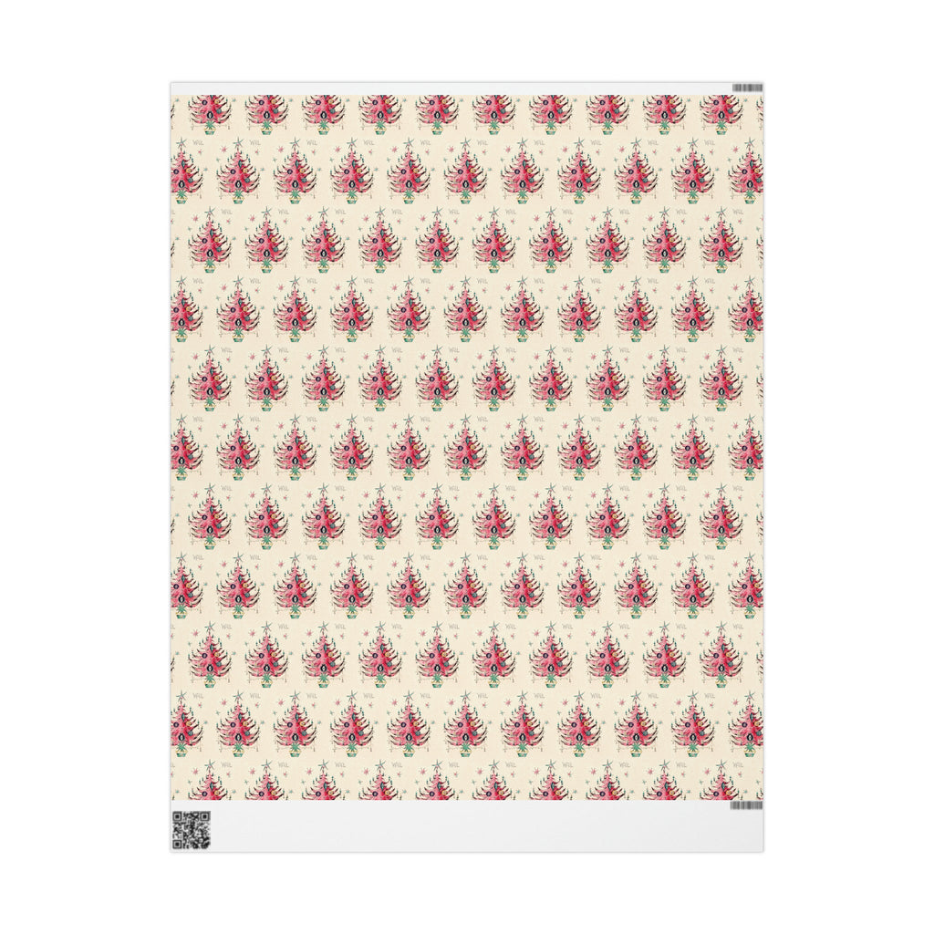 Noel Pink Christmas Trees Mid Century Retro Christmas Print Holiday Gift Wrap Paper - Glossy Or Matte