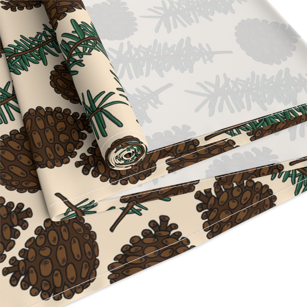 Pinecones With Sprigs Of Pine Cute Winter Christmas Print Home Decor Cotton Poly Table Runner