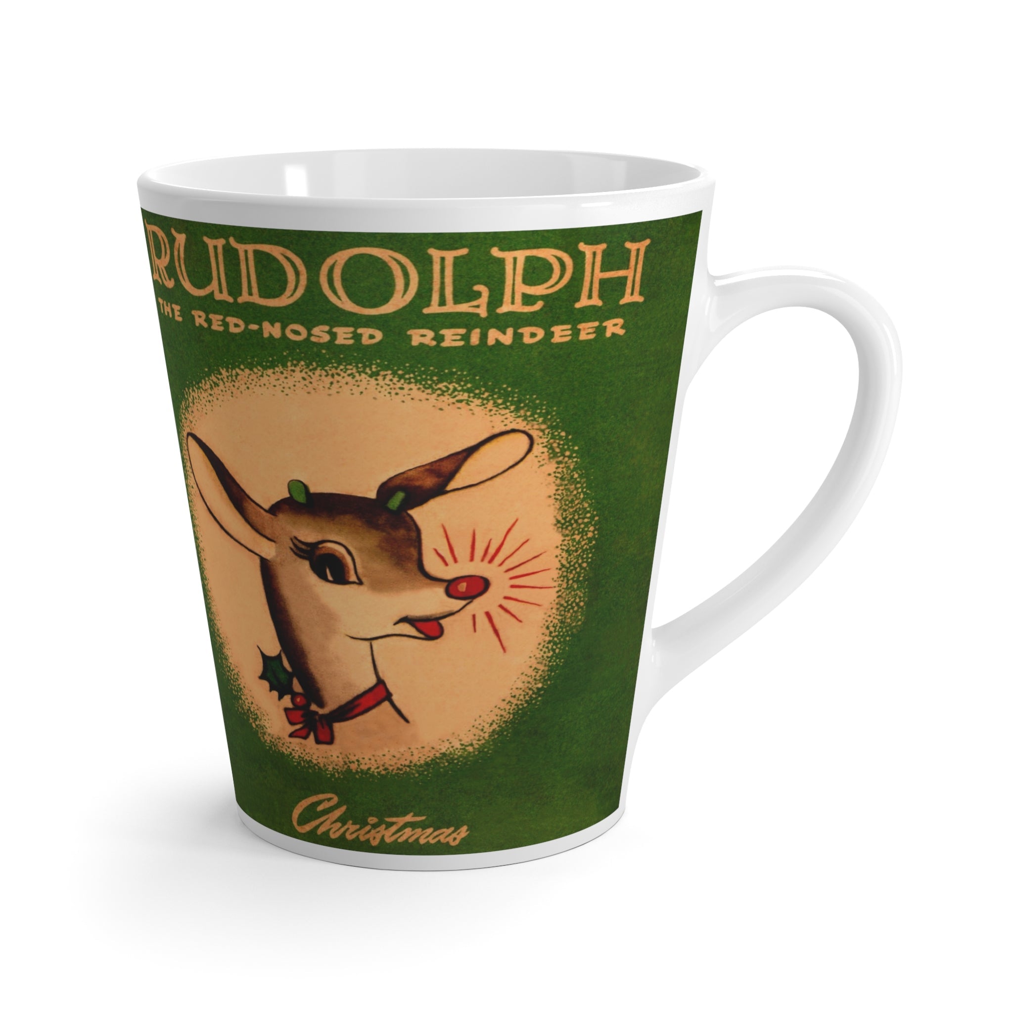Rudolph The Red Nosed Reindeer Mid Century Retro Christmas Print Latte Coffee Mug