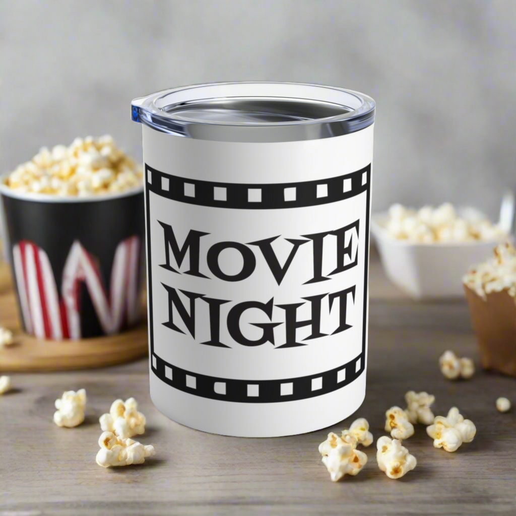 Movie Night Travel Tumbler 10oz Stainless Steel Retro Film Strip Atomic Era Design