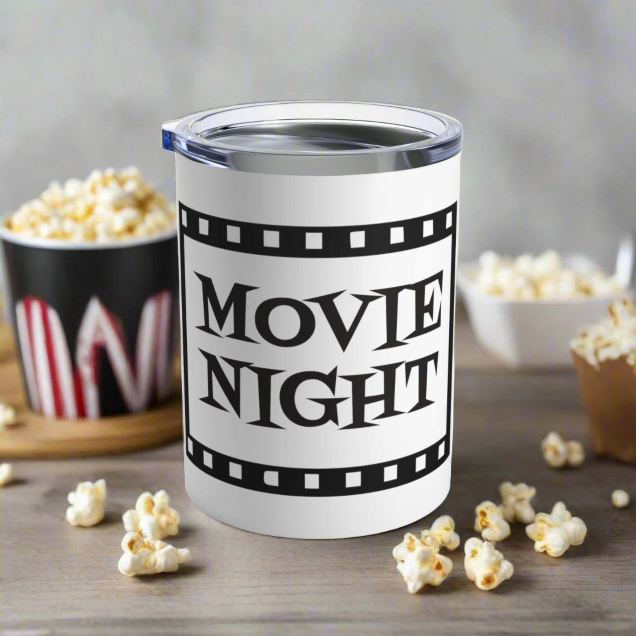 Movie Night Travel Tumbler 10oz Stainless Steel Retro Film Strip Atomic Era Design