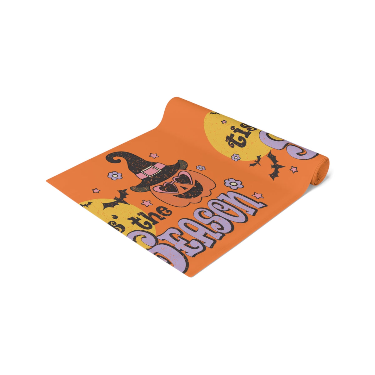 Tis The Season Pumpkin Witch Distressed Halloween Print Fall Autumn Decor Cotton Poly Table Runner