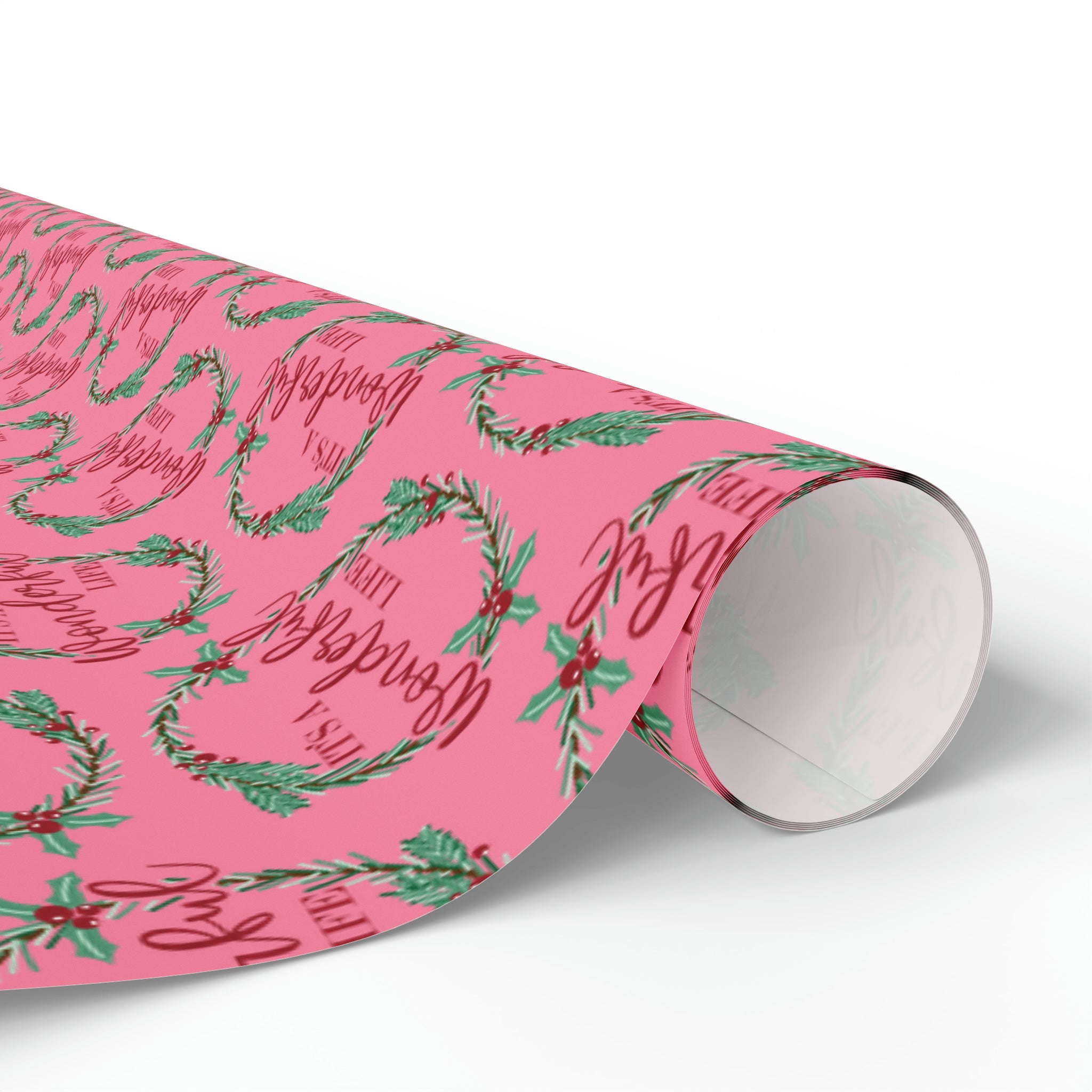 It's A Wonderful Life Christmas Wreath Pink Retro Style Holiday Gift Wrap Paper - Glossy Or Matte