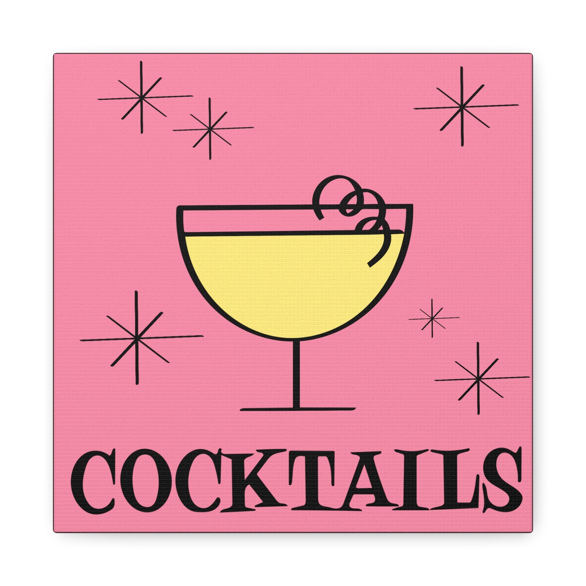 Cocktails Pink Mid Century Retro Design Pink Canvas Gallery Wrap