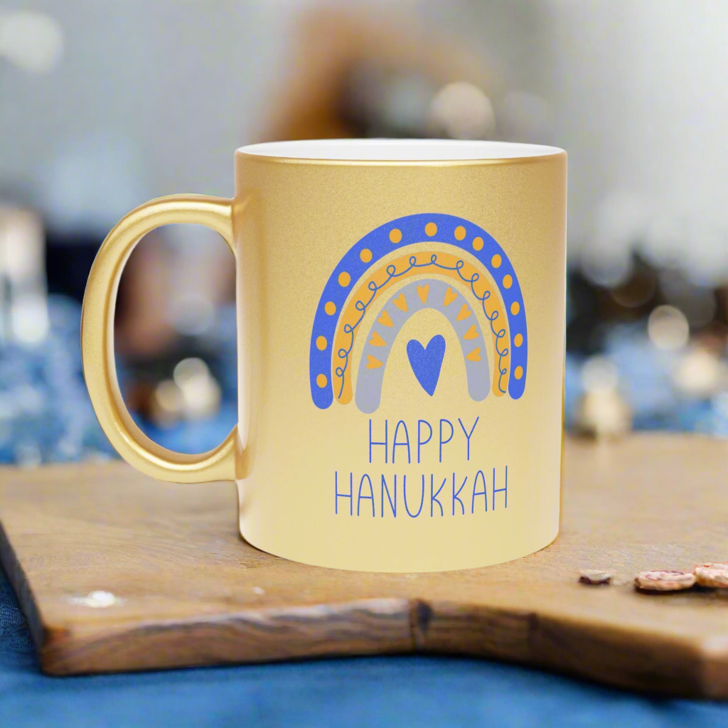 Happy Hanukkah Boho Rainbow Gold Metallic Mug