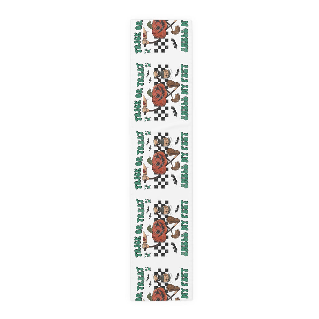 Trick Or Treat Smell My Feet Jack O Lantern Halloween Print Decor Cotton Poly Table Runner