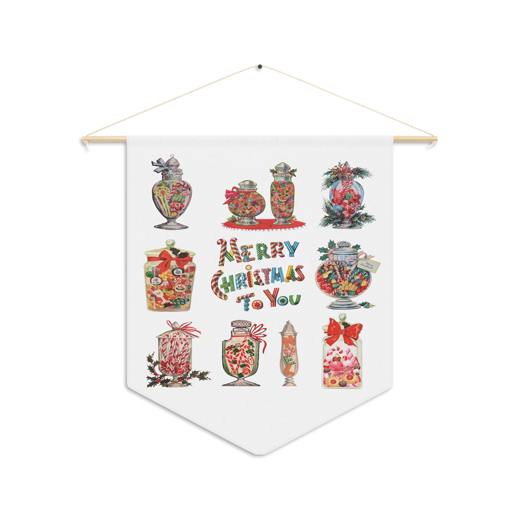 Merry Christmas To You Candy Retro Mid Century Christmas Print Wall Hanging Banner Flag