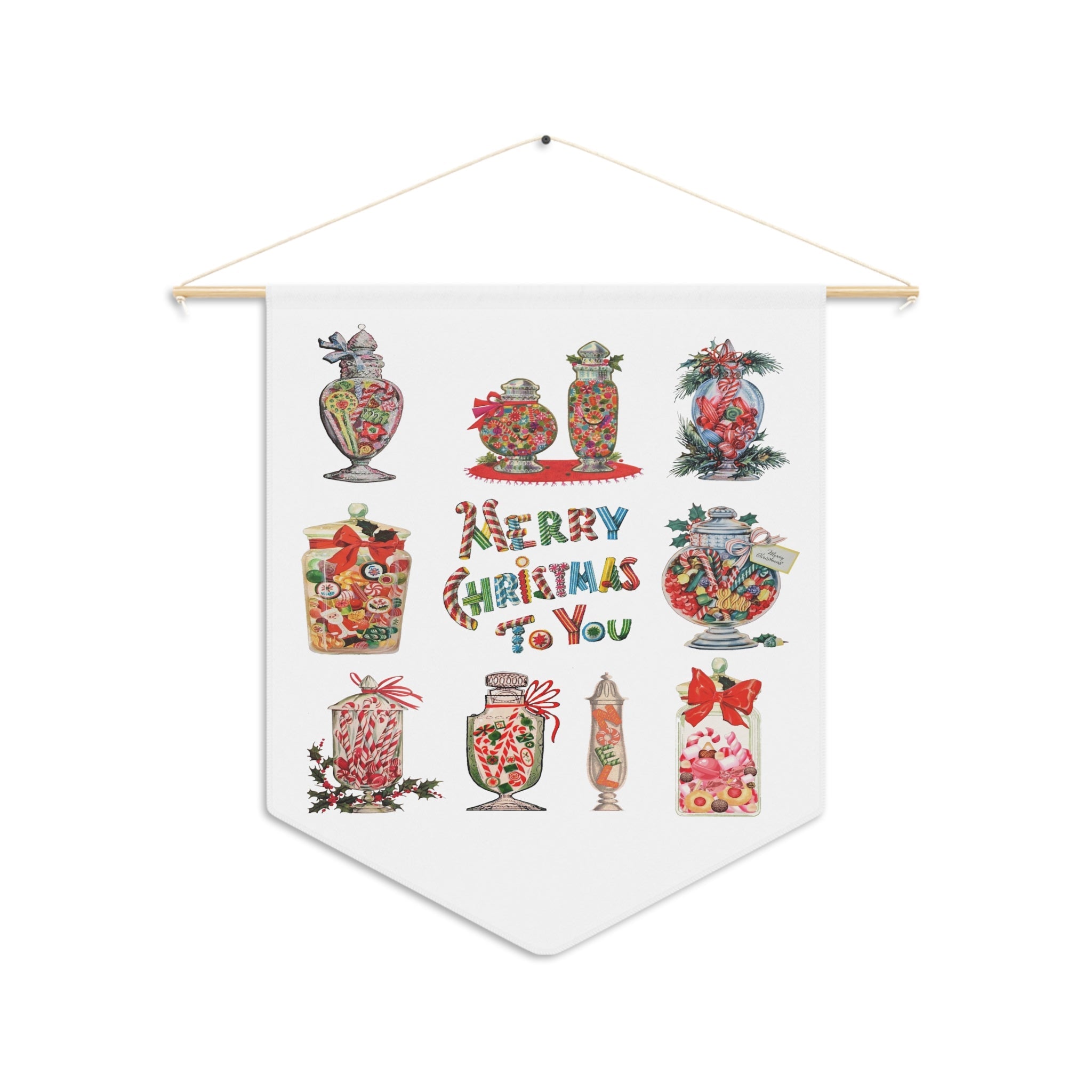 Merry Christmas To You Candy Retro Mid Century Christmas Print Wall Hanging Banner Flag