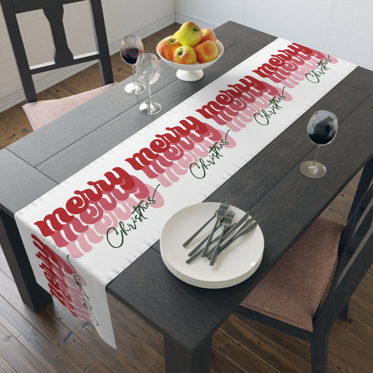 Merry Merry Merry Christmas Retro Style Christmas Print Home Decor Cotton Poly Table Runner