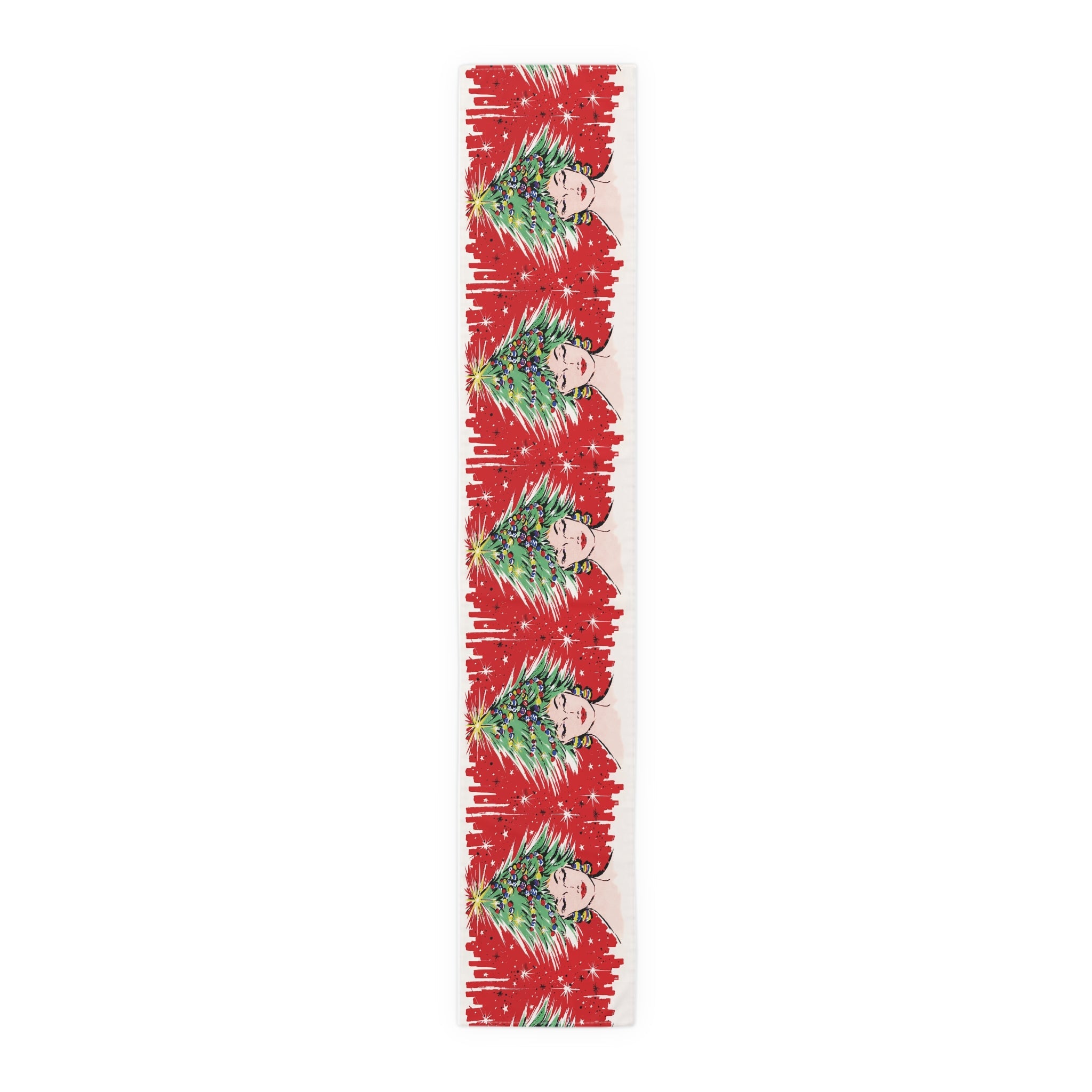 Christmas Tree Hat Lady 50s Mid Century Retro Christmas Print Home Decor Cotton Poly Table Runner