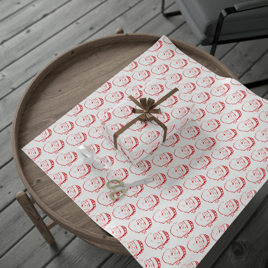 Red Santa Mid Century Retro Christmas Print Holiday Gift Wrap Paper - Glossy Or Matte