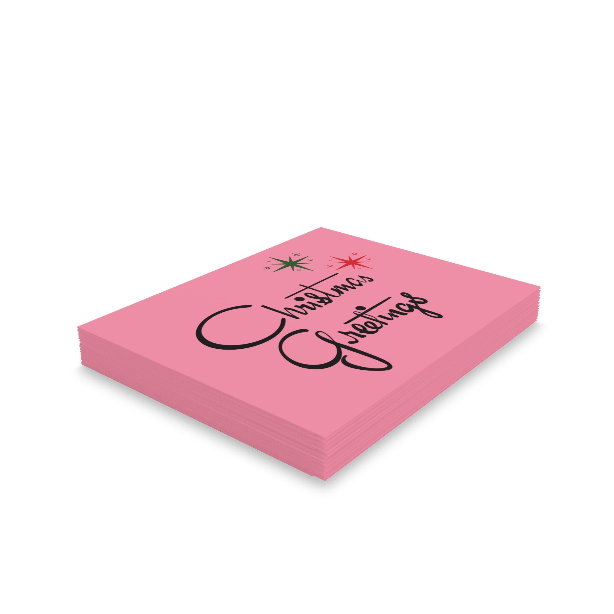 Christmas Greetings Starburst Atomic Mid Century Retro Christmas Style Pink Matte Greeting Cards (8, 16, and 24 pcs)