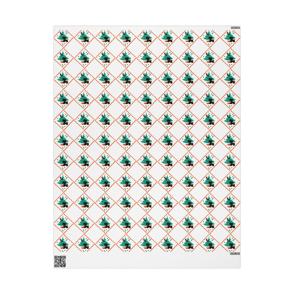 Christmas Scottie Blackbird Tree Mid Century Retro Christmas Print Holiday Gift Wrap Paper - Glossy Or Matte