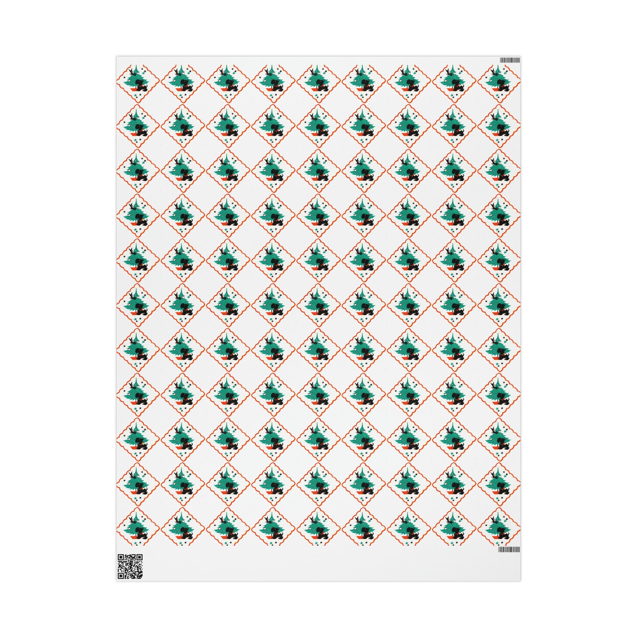 Christmas Scottie Blackbird Tree Mid Century Retro Christmas Print Holiday Gift Wrap Paper - Glossy Or Matte
