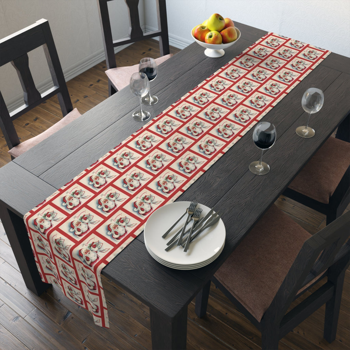 It's Christmas! Santa Calendar Mid Century Retro Christmas Print Home Decor Cotton Poly Table Runner