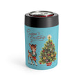 Season's Greeetings Reindeer Christmas Tree Blue Background Mid Century Retro Christmas Print Stainless Steel Can Holder