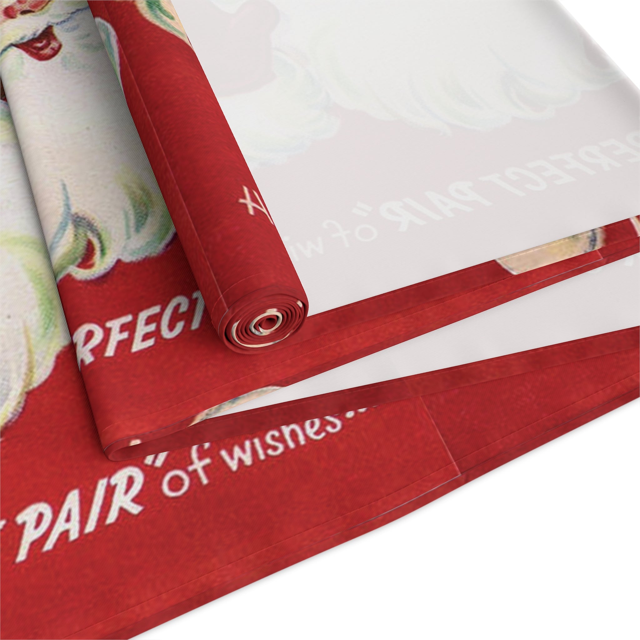 For You At Christmastime Santa And Rudolph Red Retro Christmas Print Home Decor Cotton Poly Table Runner