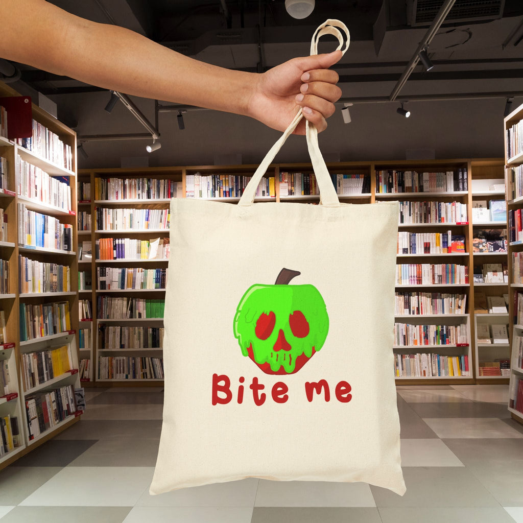 Bite Me Poison Apple Snow White Evil Queen Cotton Canvas Halloween Tote Bag