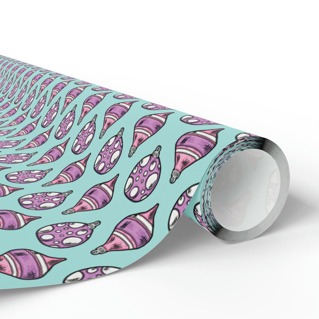 Pink Purple Ornaments Teal Christmas Print Holiday Gift Wrap Paper - Glossy Or Matte