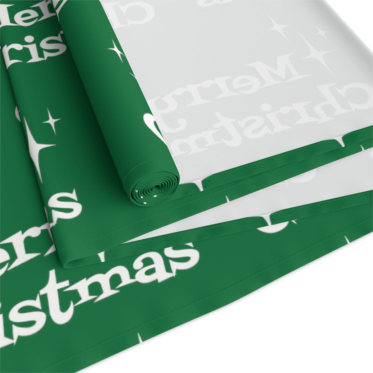 Merry Christmas Starburst Atomic Mid Century Retro Style Christmas Decor Green Cotton Poly Table Runner