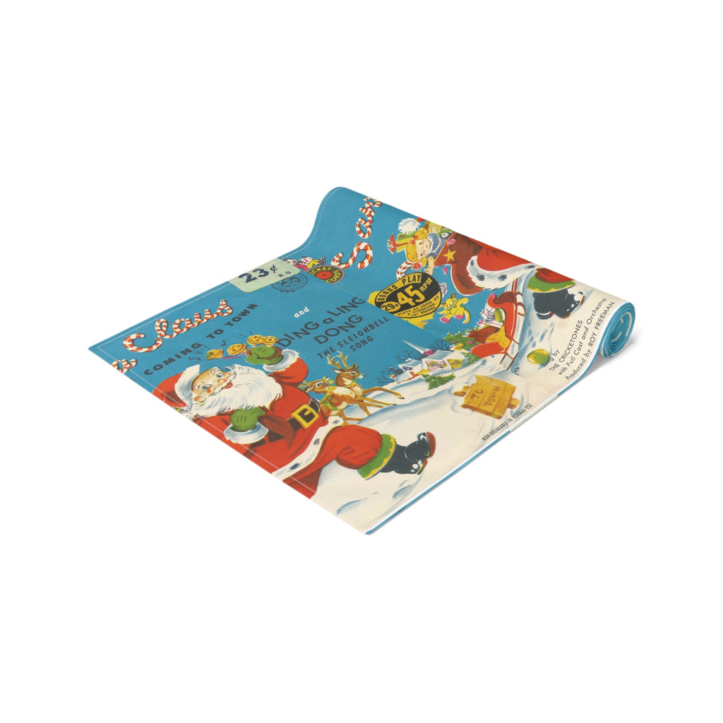Santa Claus Is Coming To Town Record Cover Retro Mid Century Christmas Print Home Decor Cotton Poly Table Runner