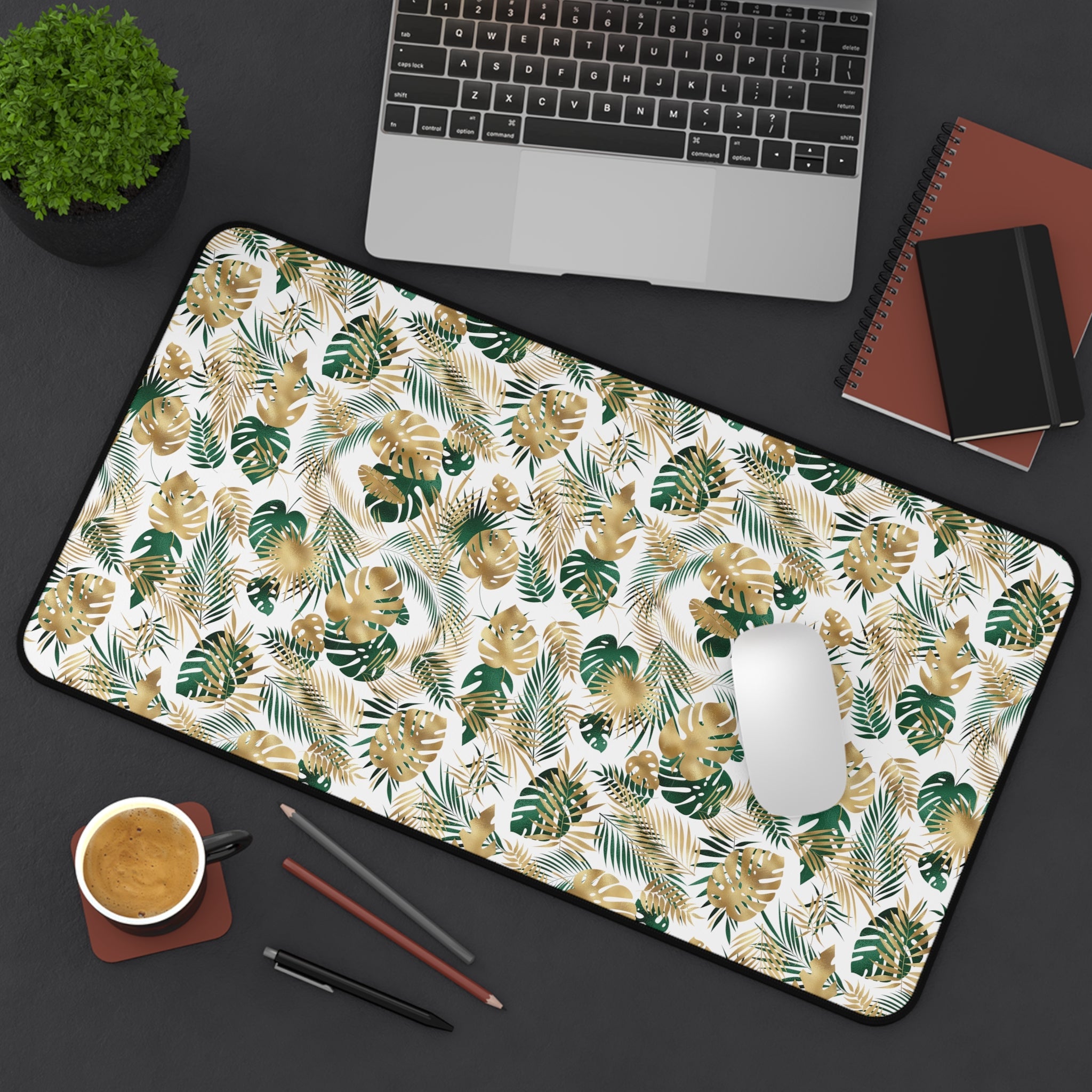 Gold and Green Palm Desk Mat - 3 size options