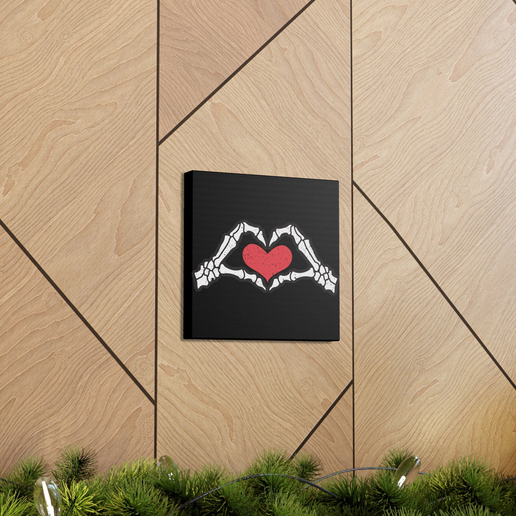 Skeleton Heart Hands Distressed Style Print Canvas Gallery Wrap