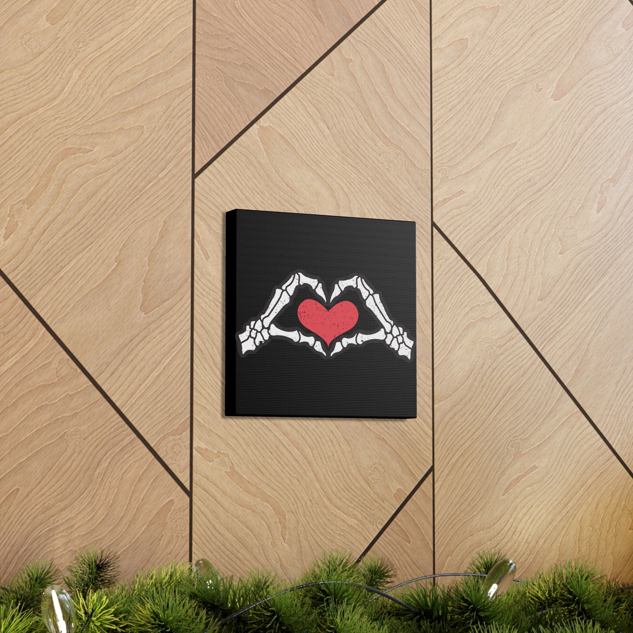 Skeleton Heart Hands Distressed Style Print Canvas Gallery Wrap