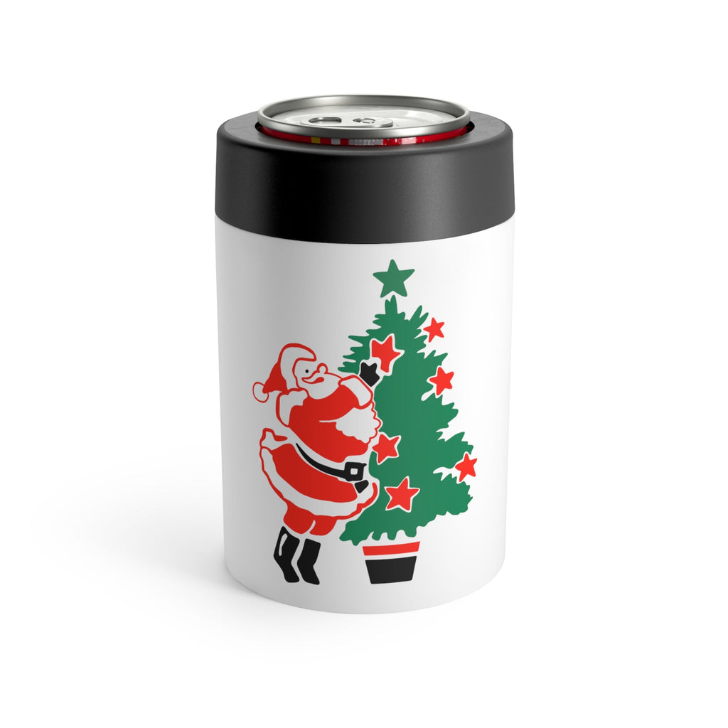Santa Decorating Christmas Tree Mid Century Retro Christmas Print Stainless Steel Can Holder