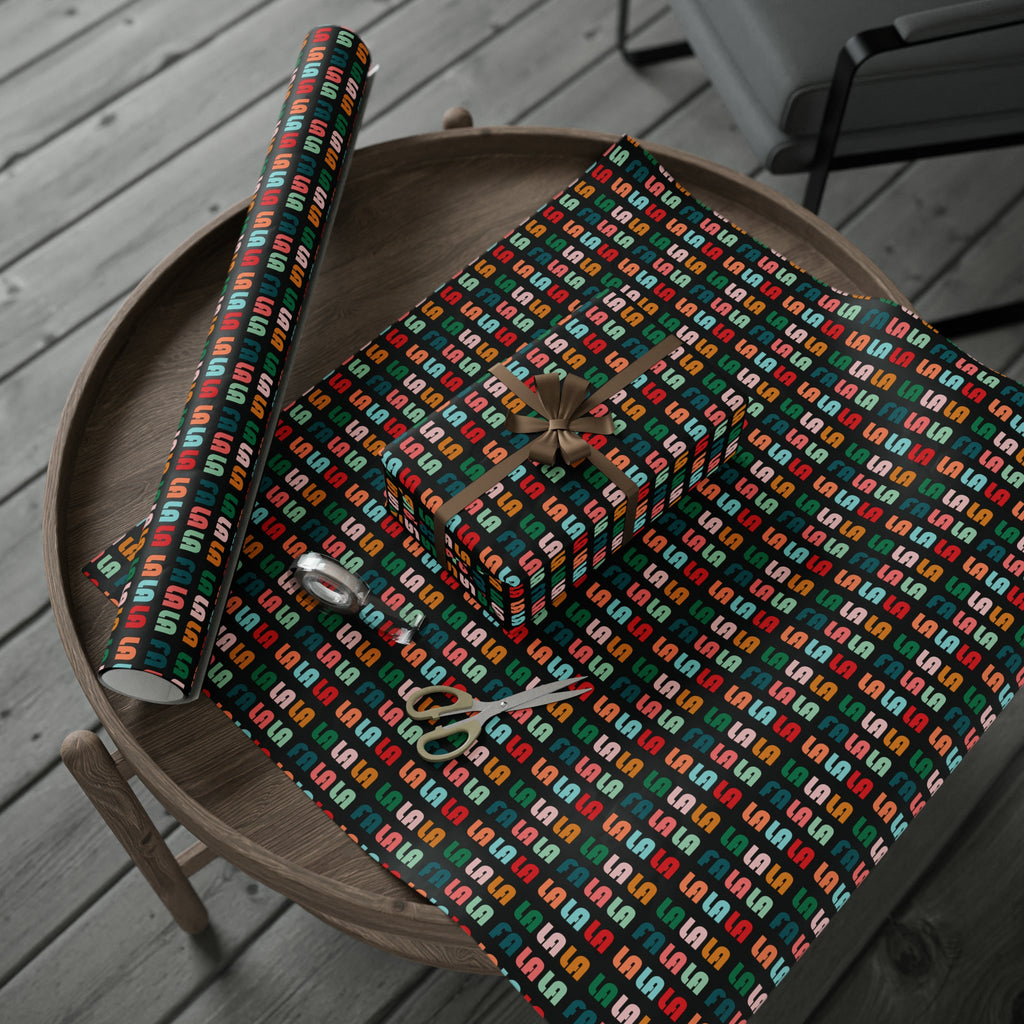 Fa La La La Black Retro Style Christmas Print Holiday Gift Wrap Paper - Glossy Or Matte