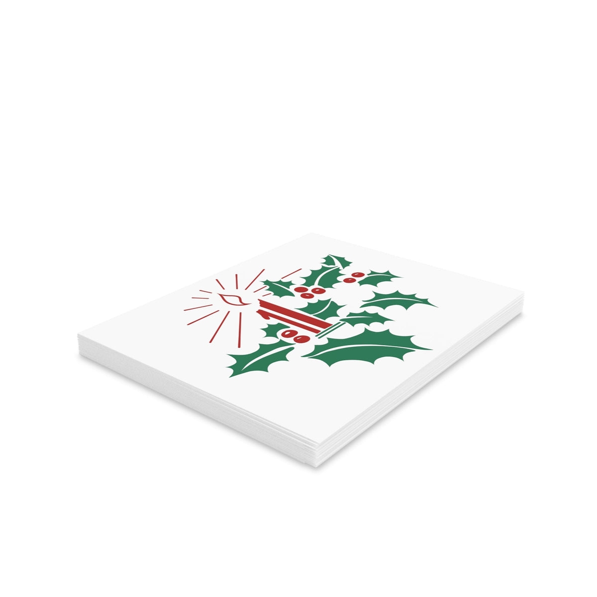 Christmas Candle And Holly Mid Century Retro Christmas Style Matte Greeting Cards (8, 16, and 24 pcs)