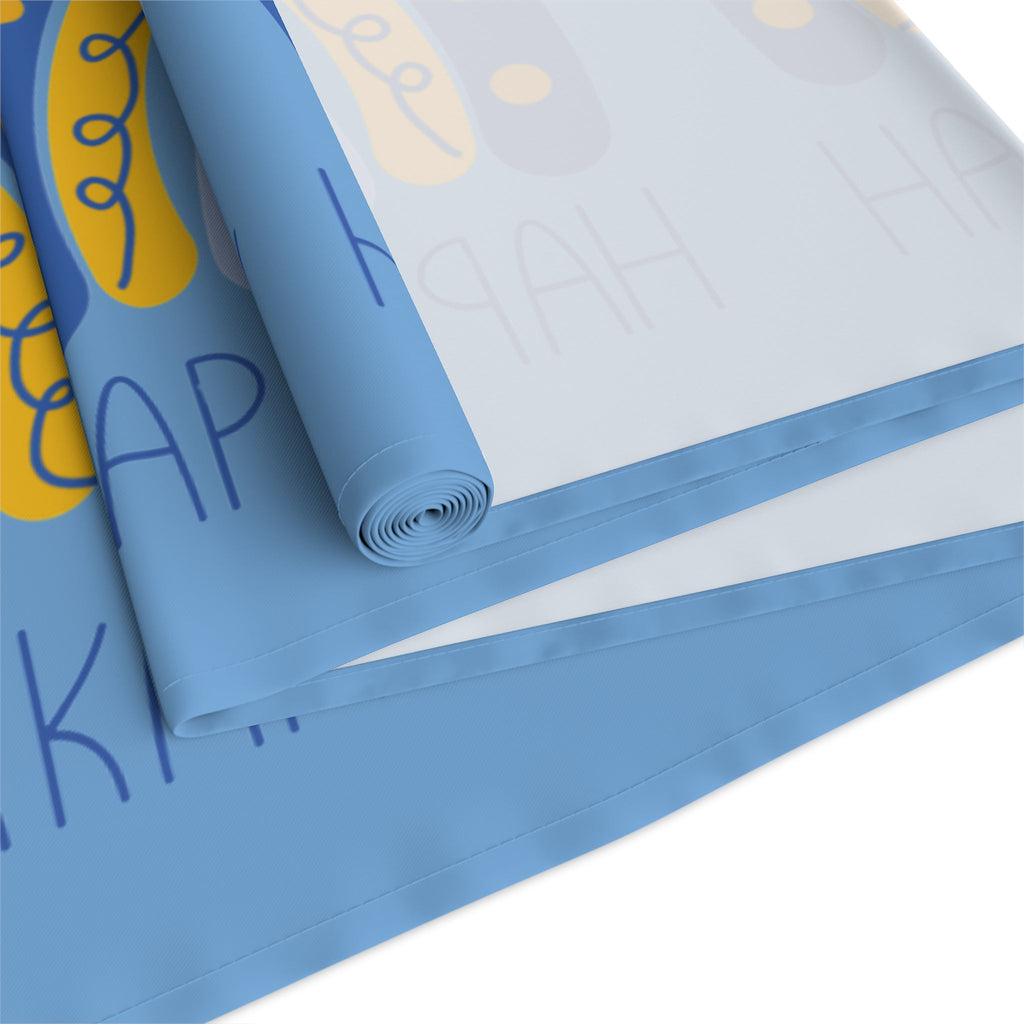 Happy Hanukkah Table Runner Blue Yellow Boho Rainbow Polyester Winter Unique Cozy Cute Holiday Kitchen Dining Decoration Linen