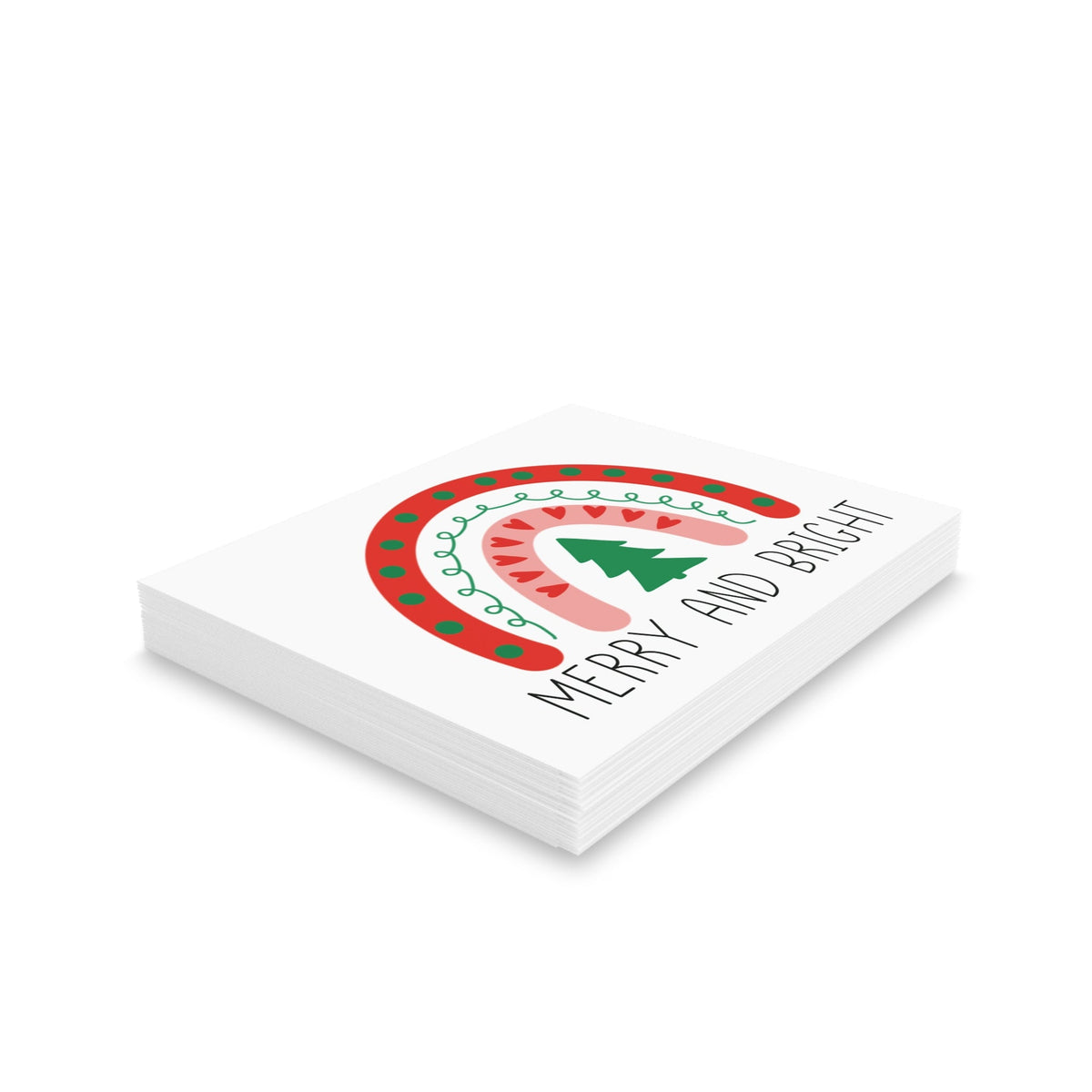 Merry And Bright Boho Rainbow Retro Style Christmas Matte Greeting Cards (8, 16, and 24 pcs)