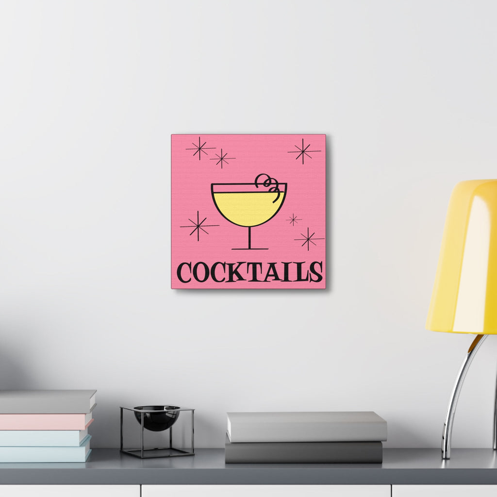 Cocktails Pink Mid Century Retro Design Pink Canvas Gallery Wrap