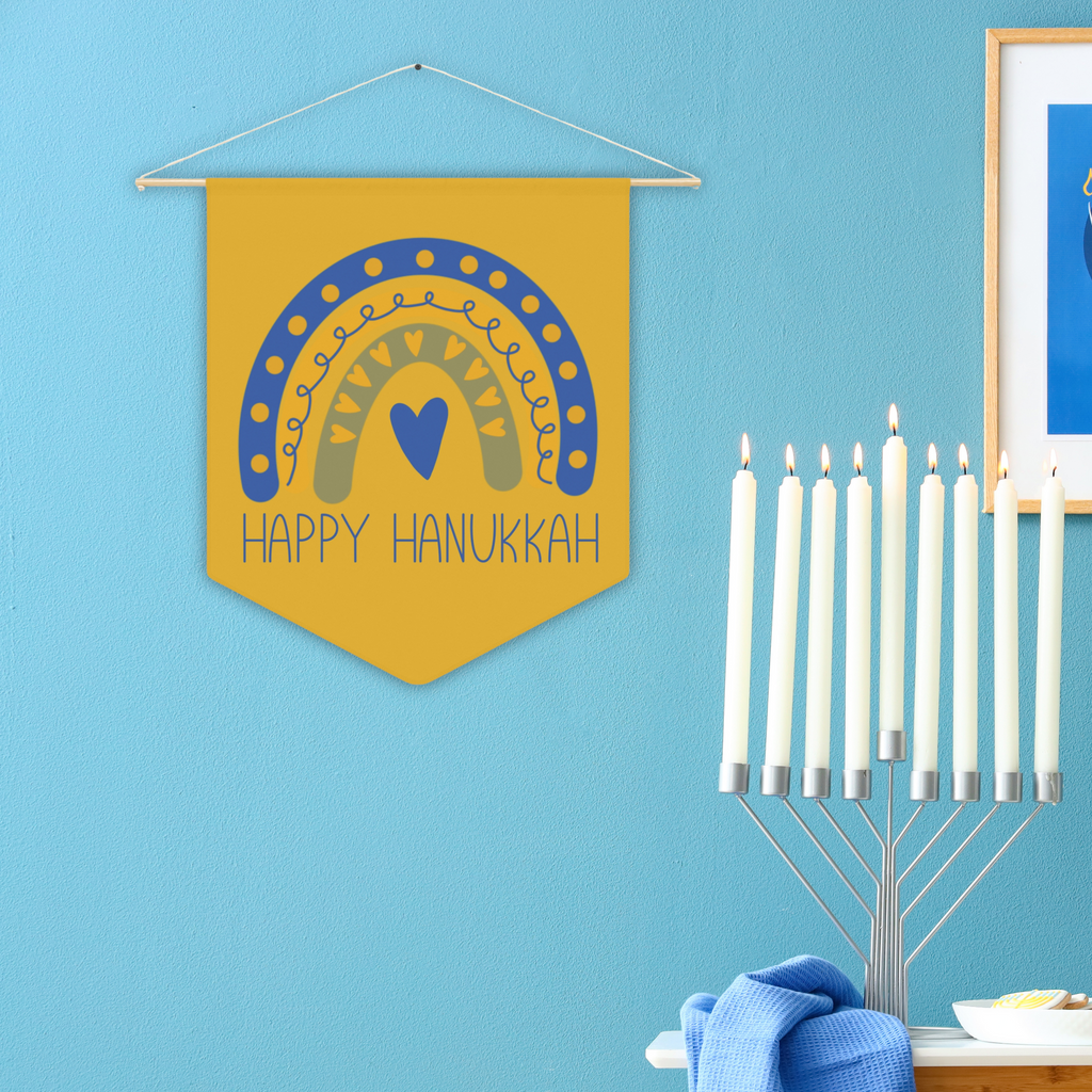 Happy Hanukkah Yellow Wall Hanging Banner Flag
