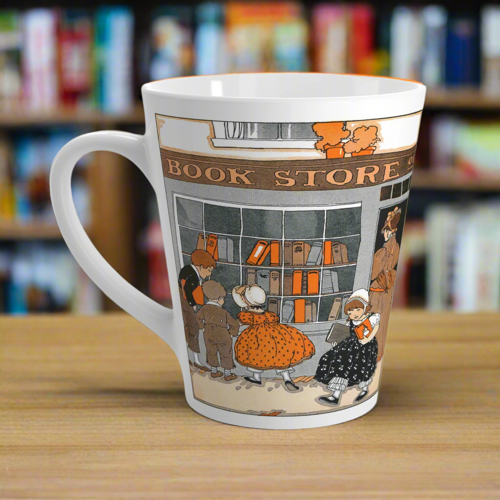 Vintage Kids at Bookstore Latte Mug - 12 Ounce Ceramic Cup Latte Mug