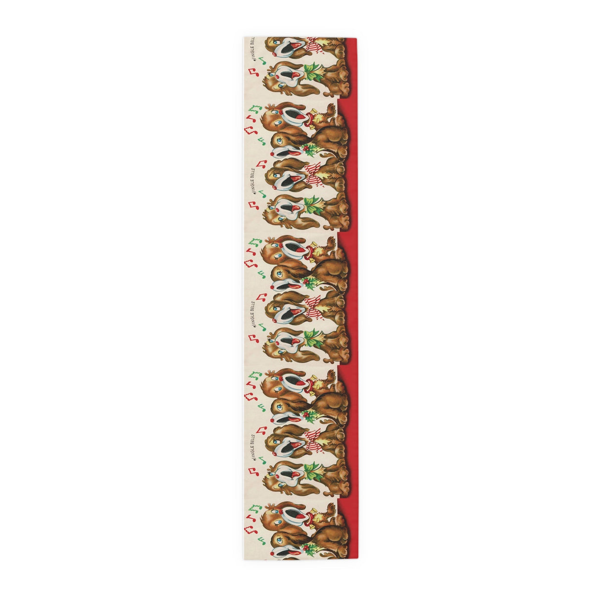 Jingle Bells Christmas Puppies Retro Christmas Print Home Decor Cotton Poly Table Runner