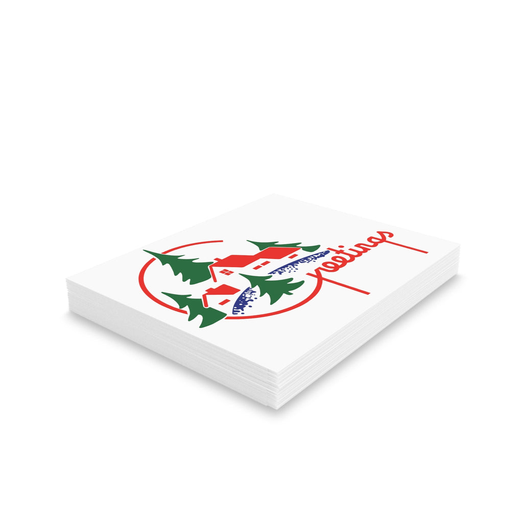 Greetings Christmas Mid Century Retro Christmas Print Matte Greeting Cards (8, 16, and 24 pcs)