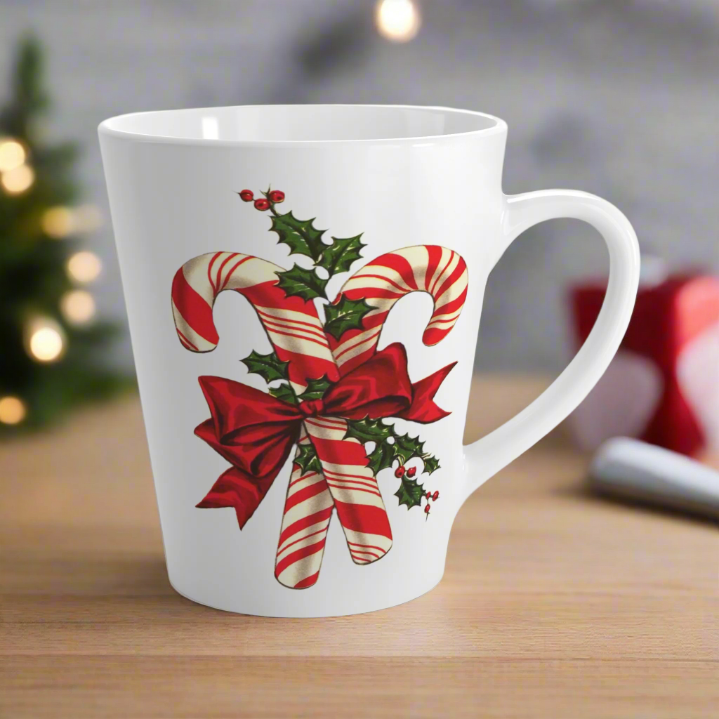 Candy Cane Holly Retro Christmas Latte Coffee Mug