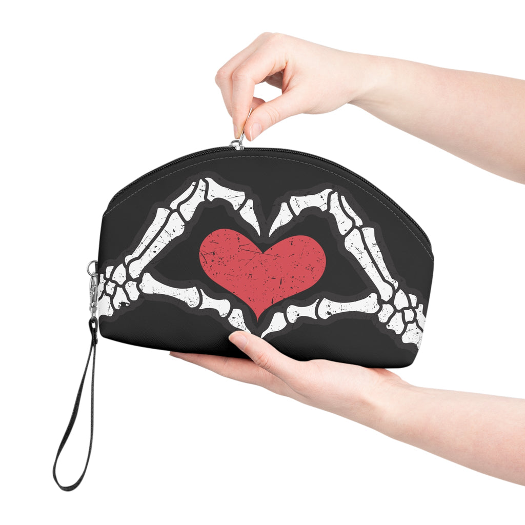 Skeleton Heart Hands Black Halloween Travel Cosmetic Makeup Bag