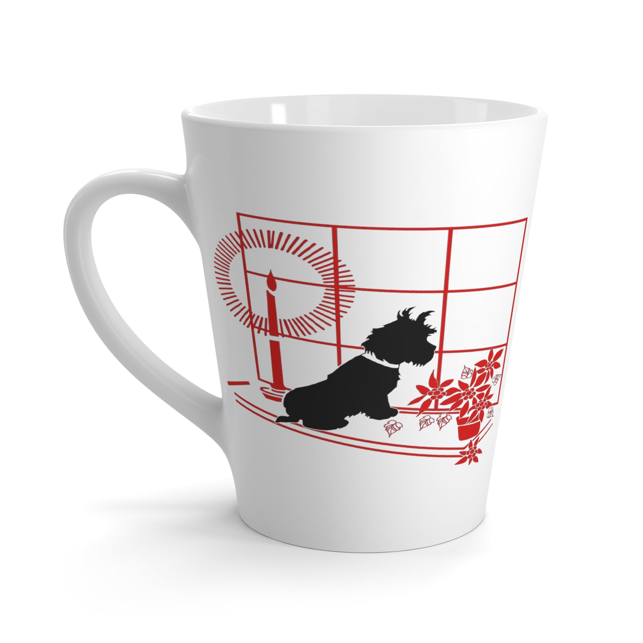 Christmas Scottie In Window With Poinsettias Retro Mid Century Christmas Print Latte Mug