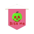 Bite Me Poison Apple Pink Halloween Decor Print Wall Hanging Banner Flag